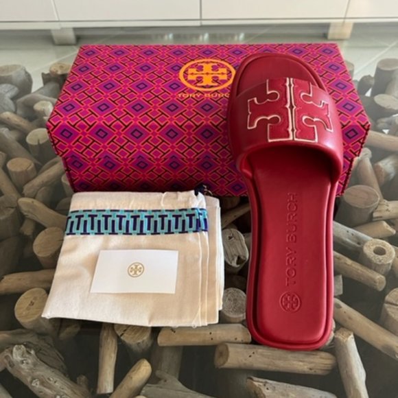 Tory Burch Shoes Tory Burch Double T Sport Slide Napa Leather Red